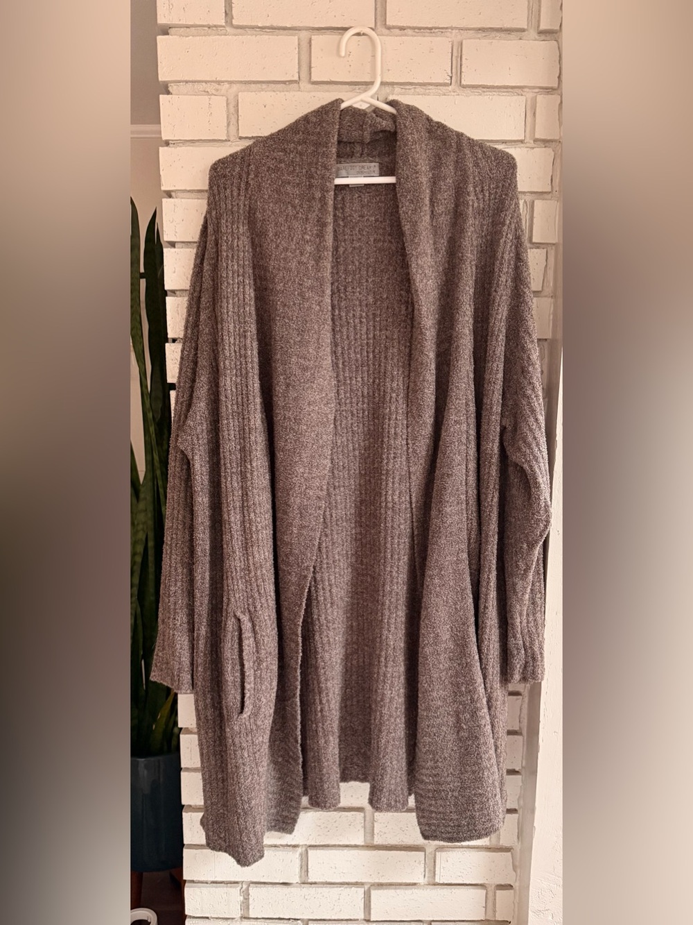 Barefoot Dreams CozyChic Lite Open Front Cardigan Taupe Soft Knit Size 3X